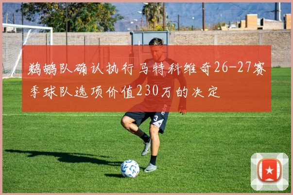 鹈鹕队确认执行马特科维奇26-27赛季球队选项价值230万的决定